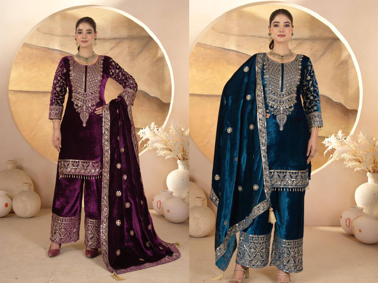 Royal Velvet Embroidered Suit Set