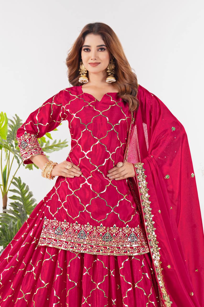 Sharara Suit With Exquisite Embroidery Is Perfect For Festivals And Weddings.