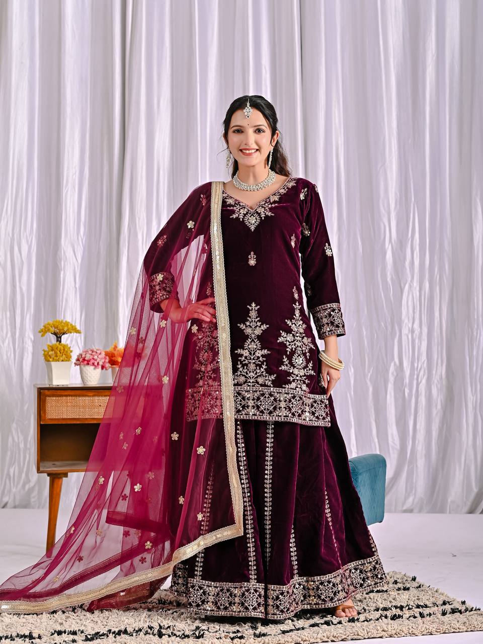 Premium Designer Velvet Sharara Palazzo Set