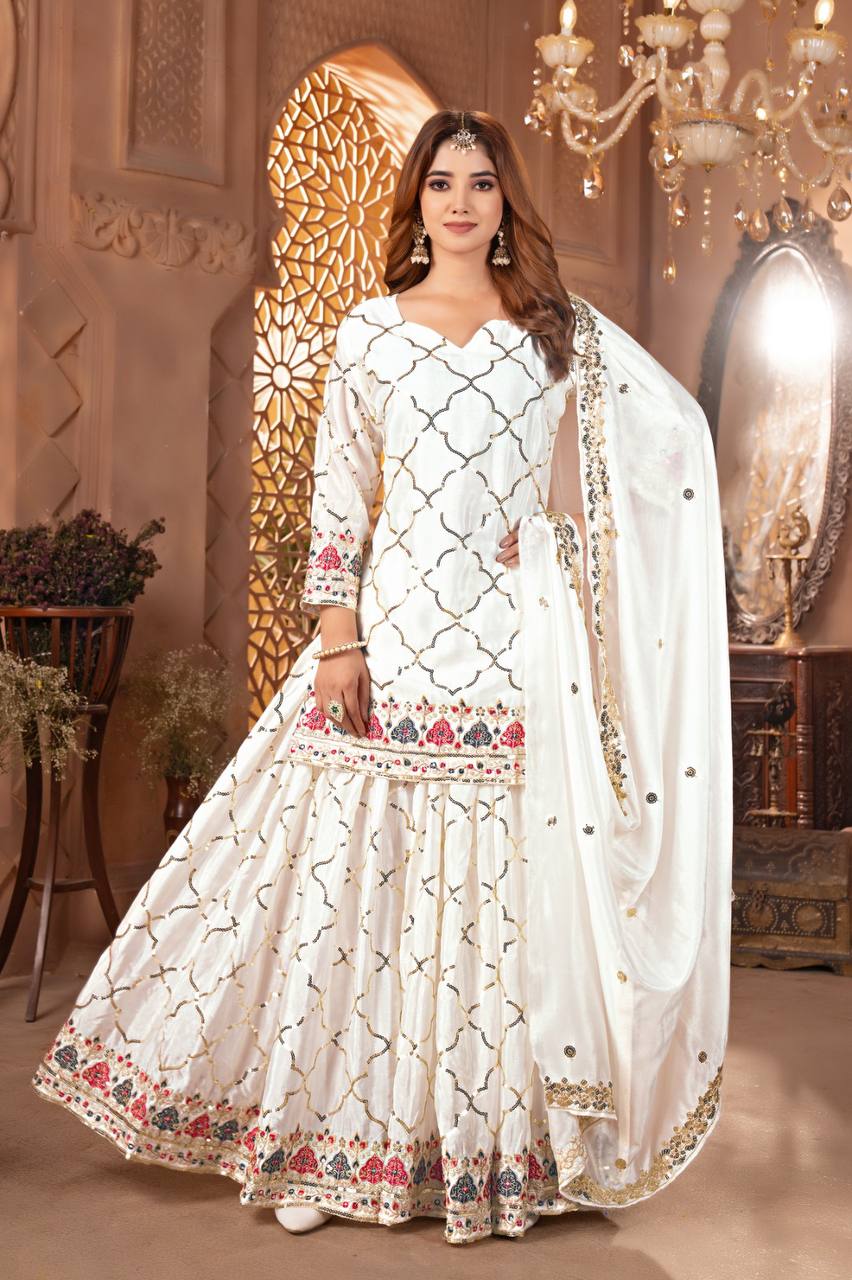 Sharara Suit With Exquisite Embroidery Is Perfect For Festivals And Weddings.