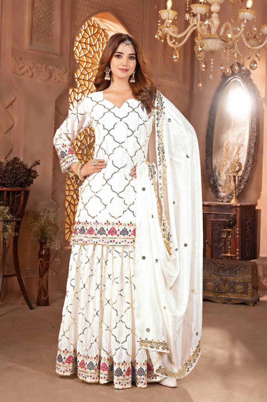Sharara Suit With Exquisite Embroidery Is Perfect For Festivals And Weddings.