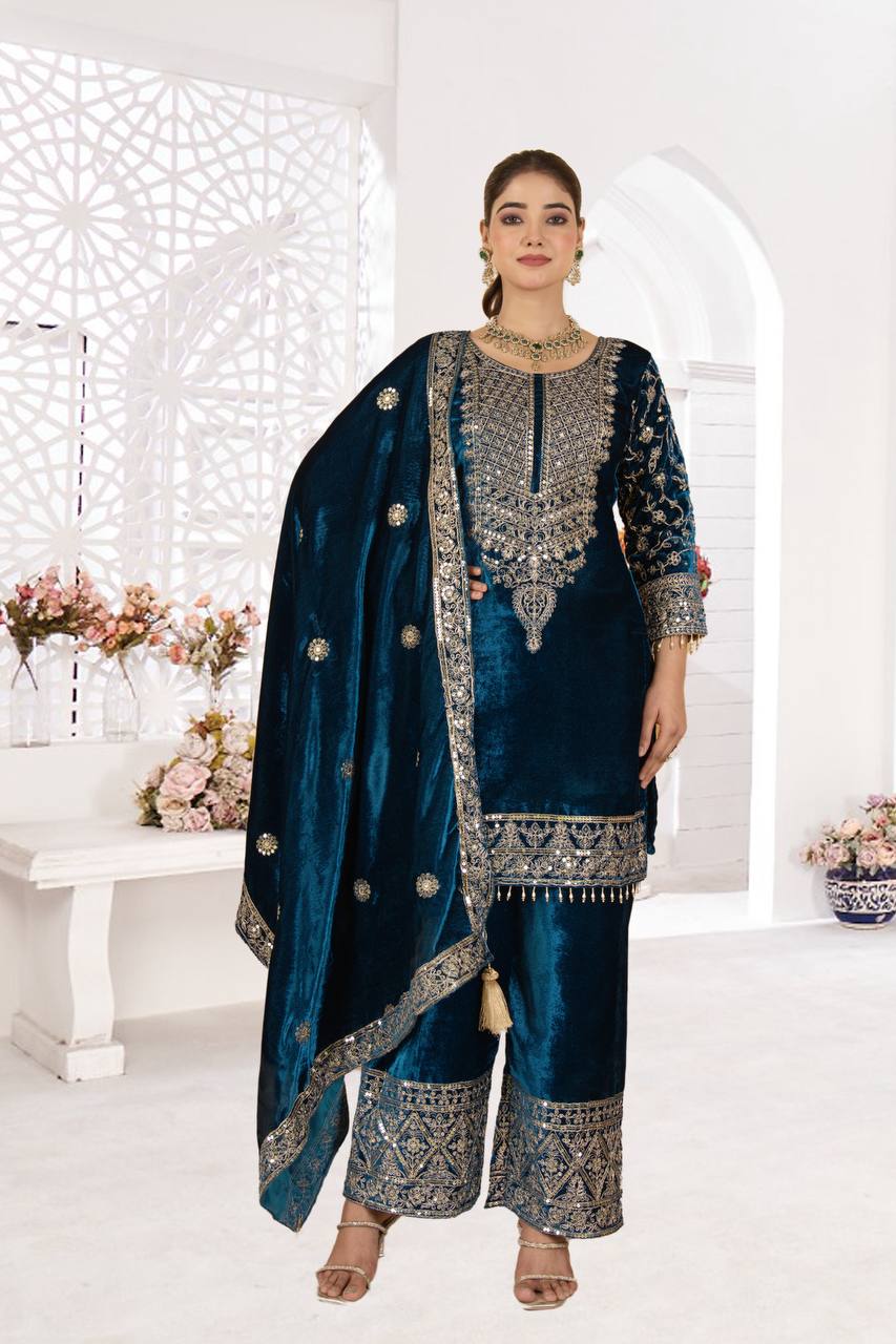 Royal Velvet Embroidered Suit Set
