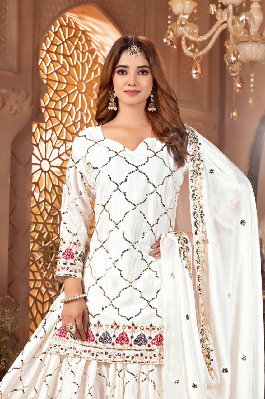 Sharara Suit With Exquisite Embroidery Is Perfect For Festivals And Weddings.