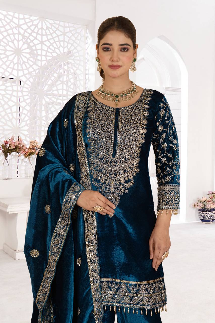 Royal Velvet Embroidered Suit Set