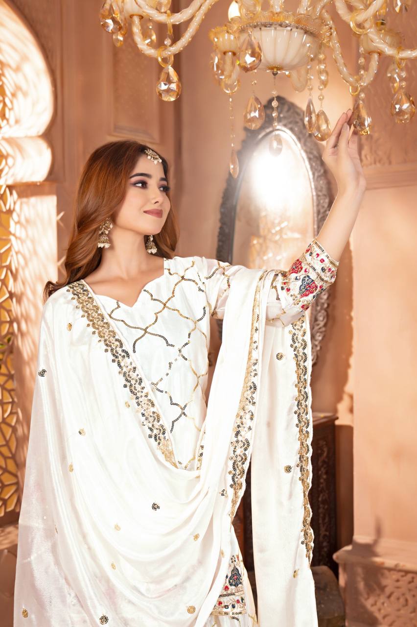 Sharara Suit With Exquisite Embroidery Is Perfect For Festivals And Weddings.
