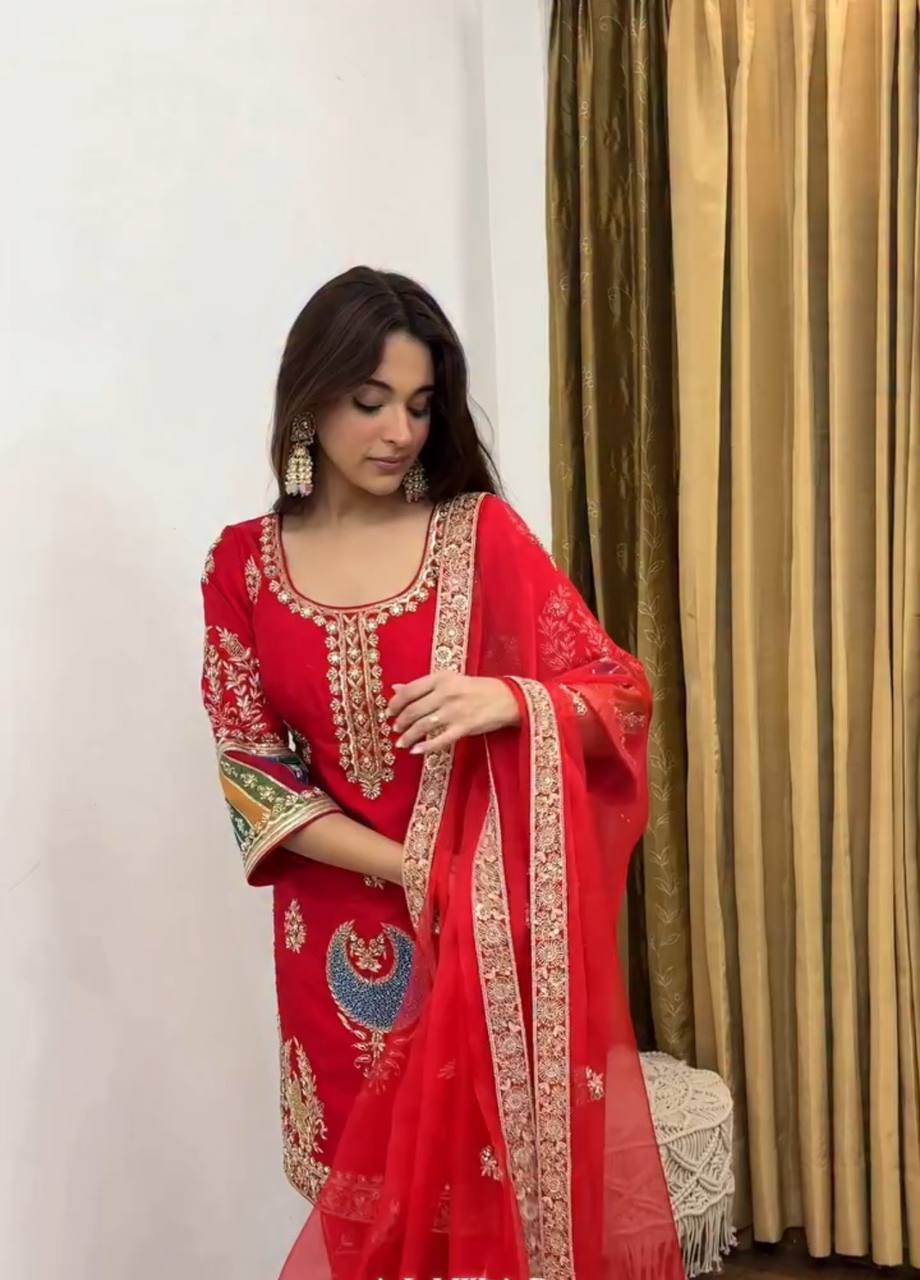 Elegance Natural Crepe Silk Party Wear Suit Set