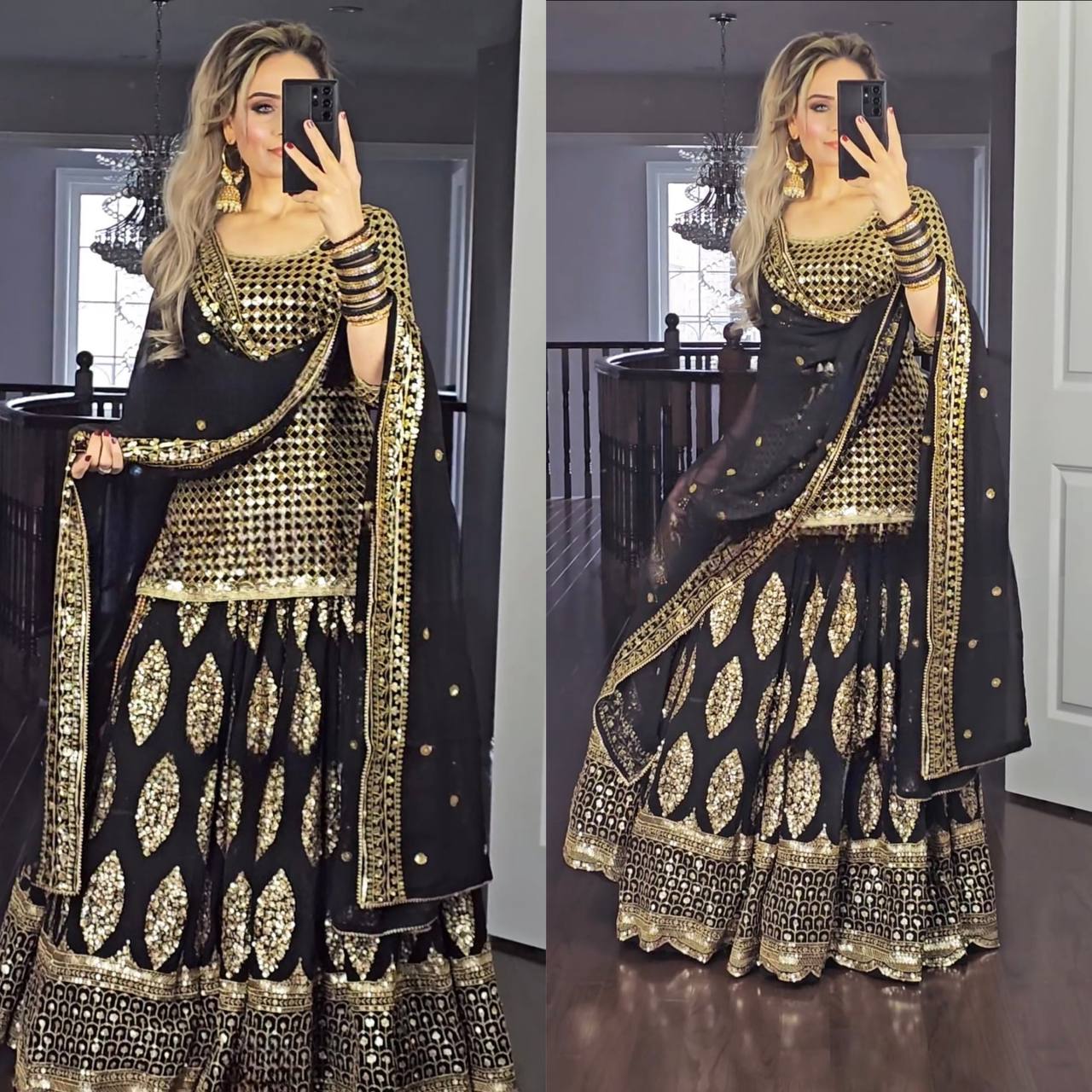 Stunning Black Embroidered Lehenga Choli with Reimagined Dupatta Elegance