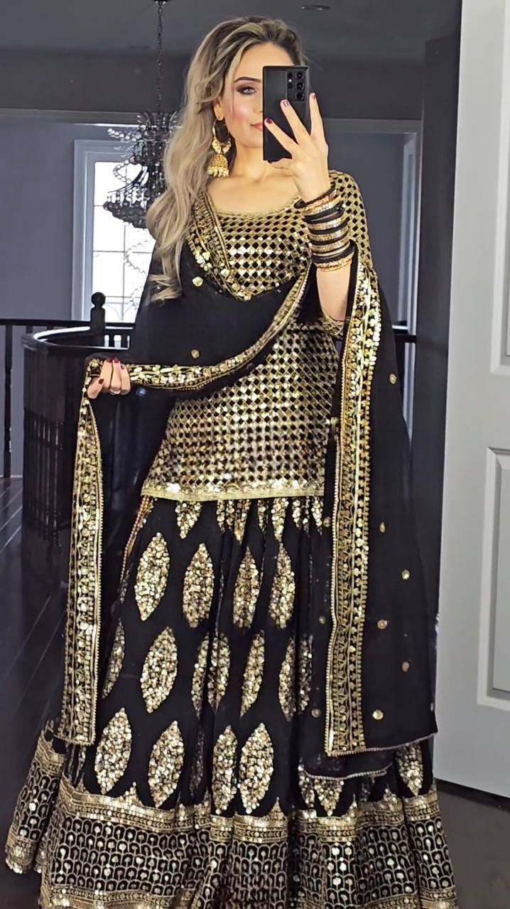 Stunning Black Embroidered Lehenga Choli with Reimagined Dupatta Elegance