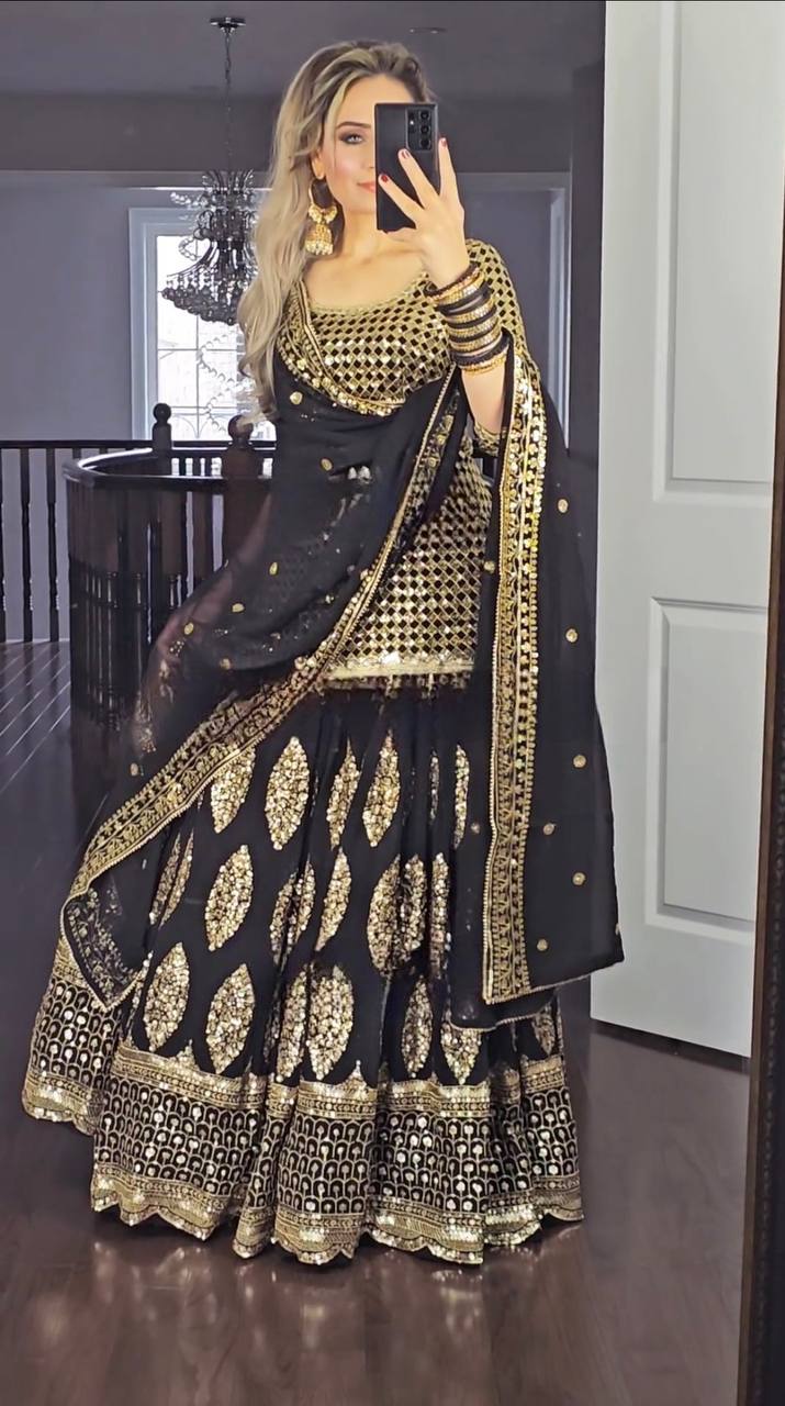 Stunning Black Embroidered Lehenga Choli with Reimagined Dupatta Elegance