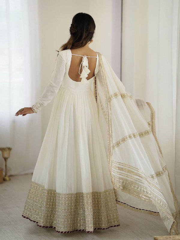 Royal White Floor-Length Anarkali Dress for Festive & Wedding Wear