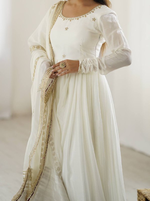 Royal White Floor-Length Anarkali Dress for Festive & Wedding Wear