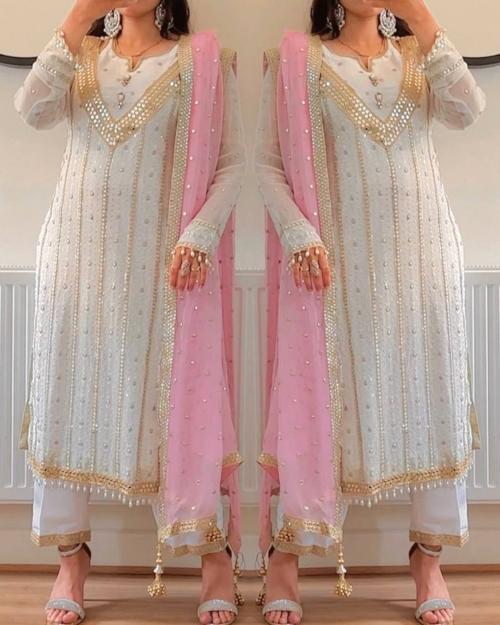 Presenting a New Designer Long Pakistani Suit in a Fancy Style for a Summer Special