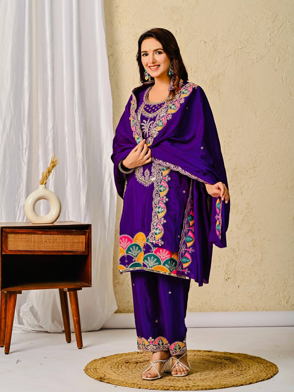 Chinnon Silk Embroidered Party Wear Suit