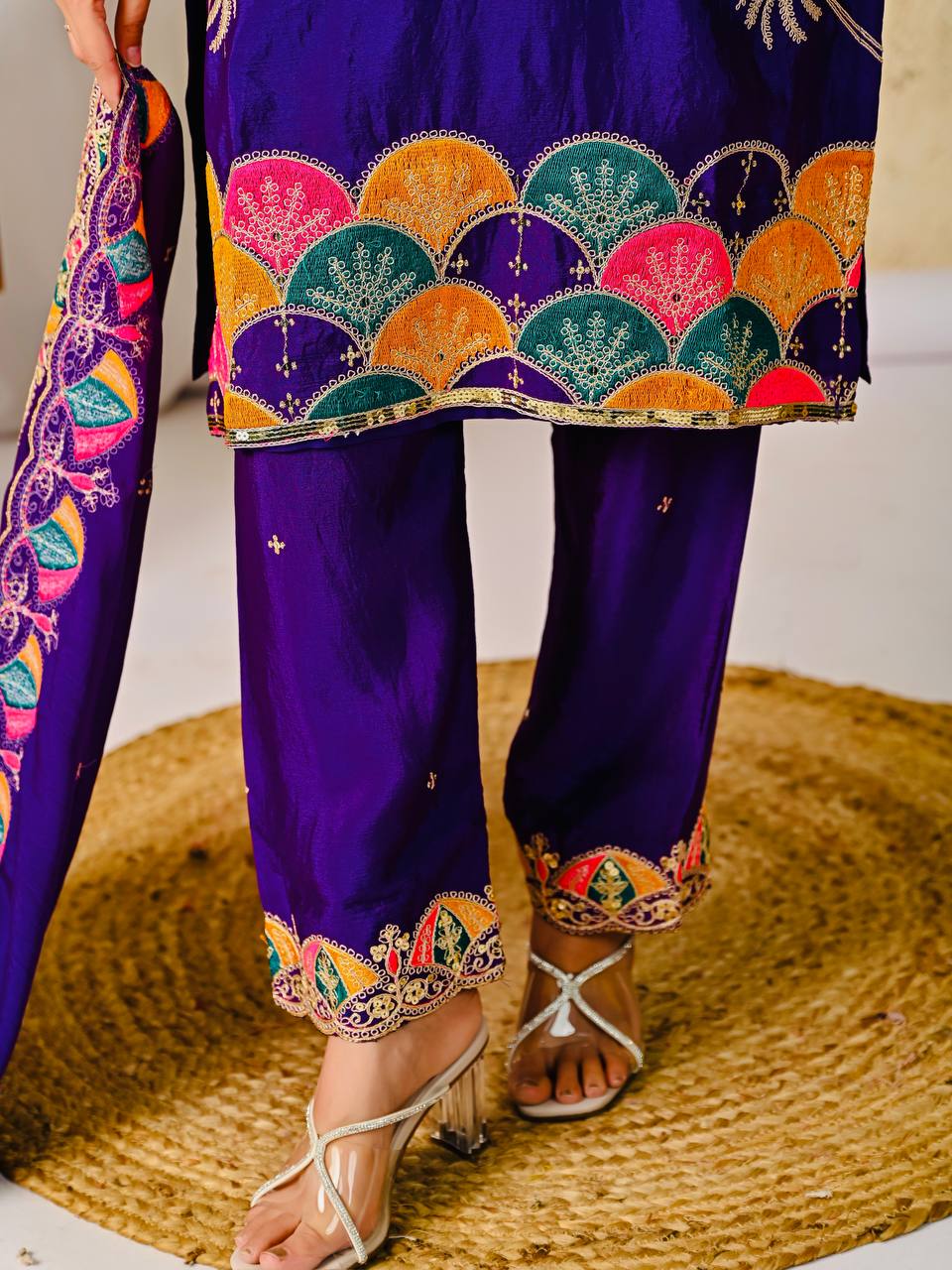 Chinnon Silk Embroidered Party Wear Suit