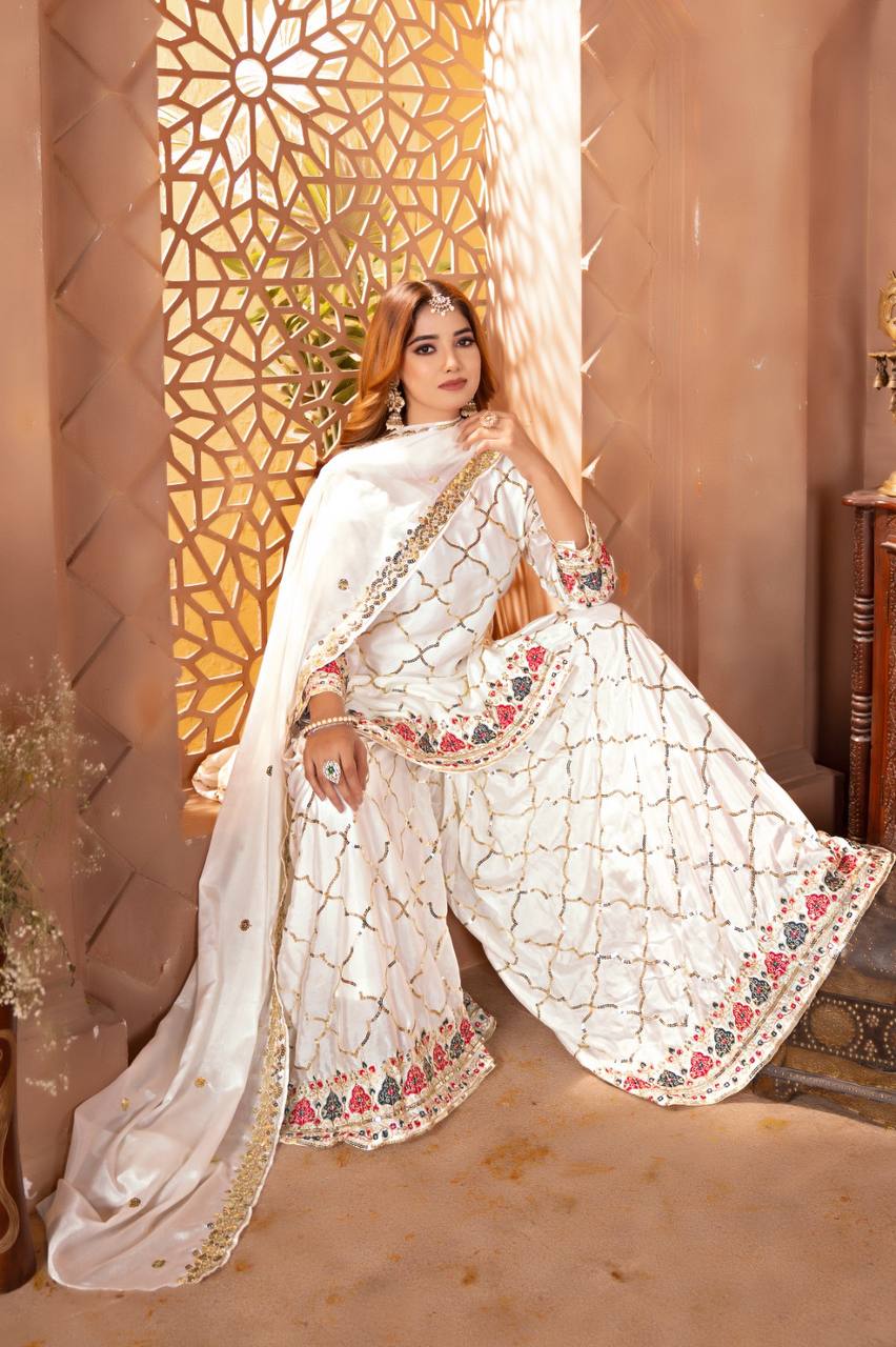 Sharara Suit With Exquisite Embroidery Is Perfect For Festivals And Weddings.