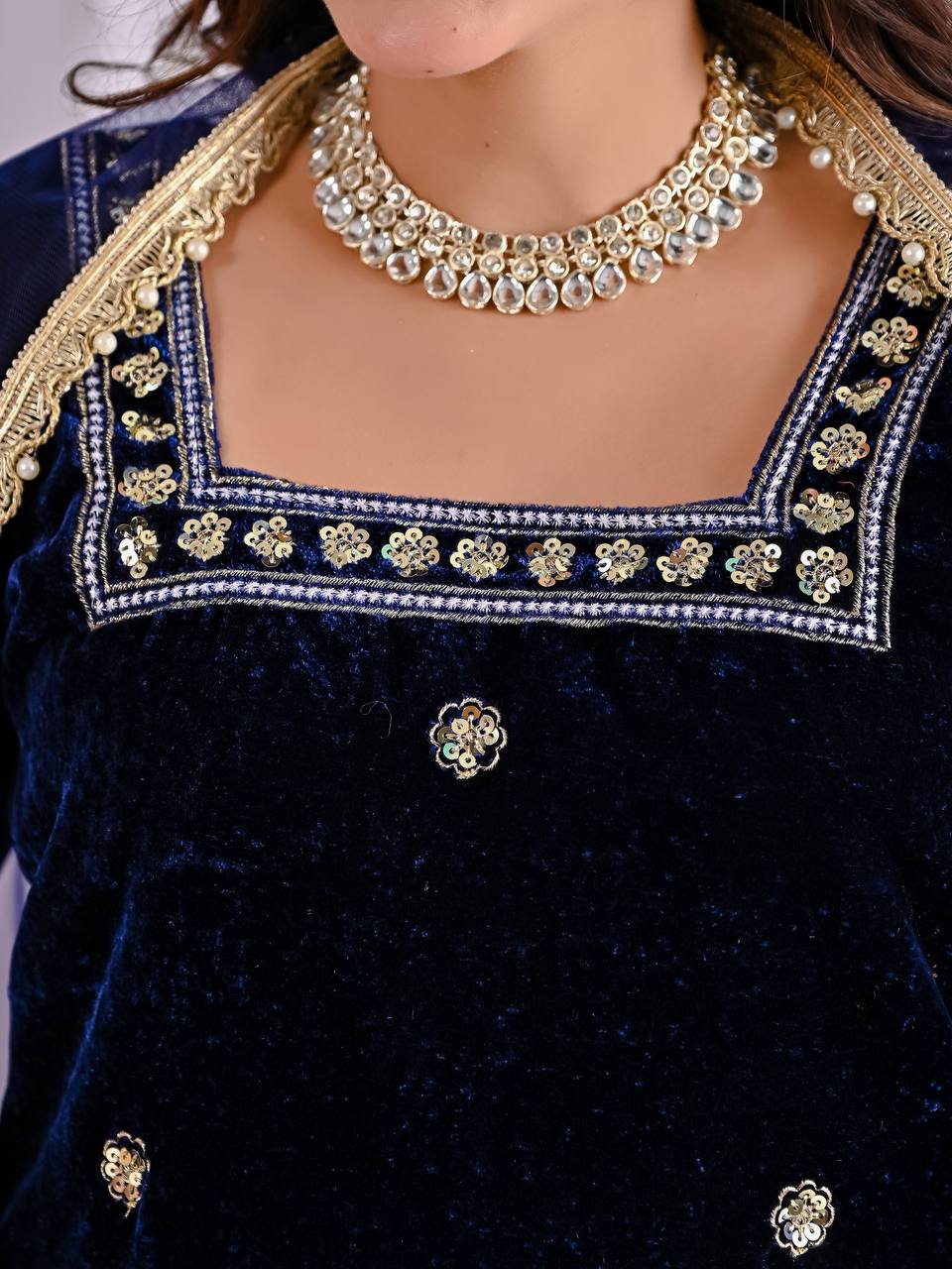 “Premium Viscose Velvet Heavy Embroidered Suit Set with Designer Pant  Net Dupatta”