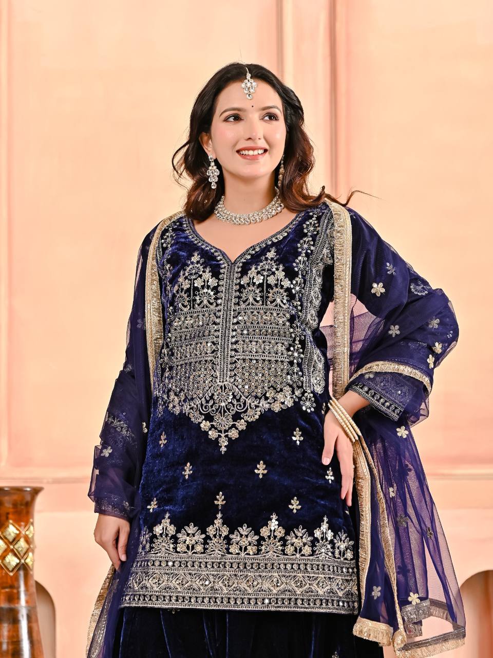 Royal Velvet Embroidery Sharara Palazzo with Fancy Dupatta