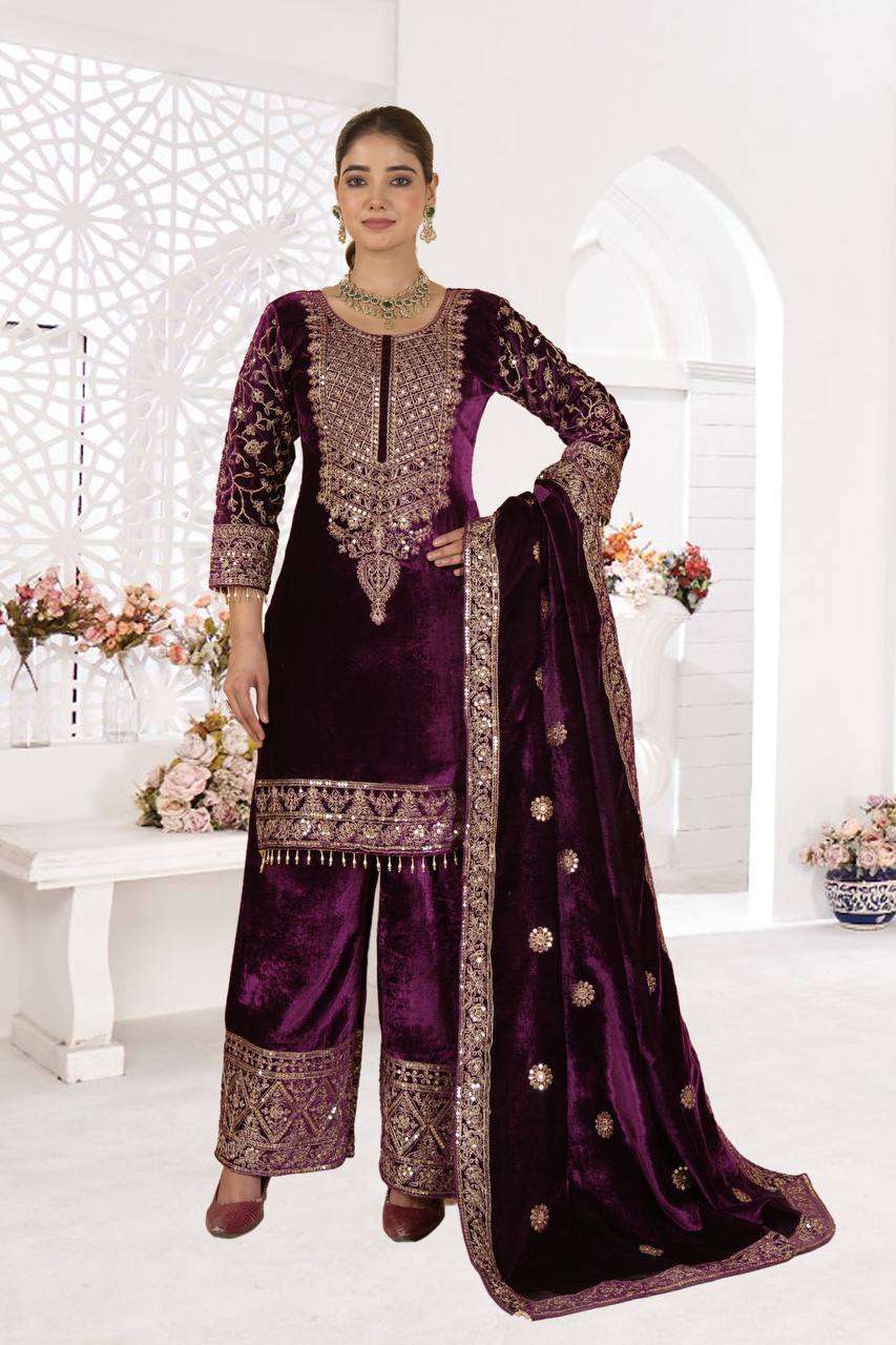 Royal Velvet Embroidered Suit Set