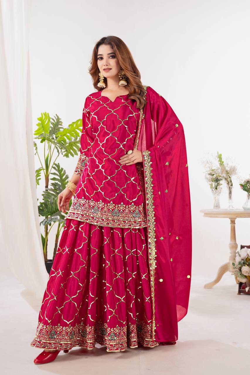 Sharara Suit With Exquisite Embroidery Is Perfect For Festivals And Weddings.