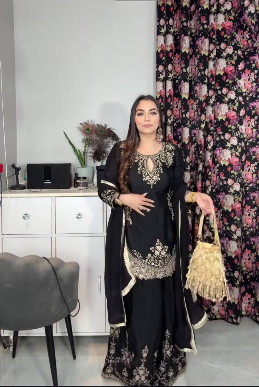 Gorgeous Women's Black Sharara Suit: High-End Festive Outfit