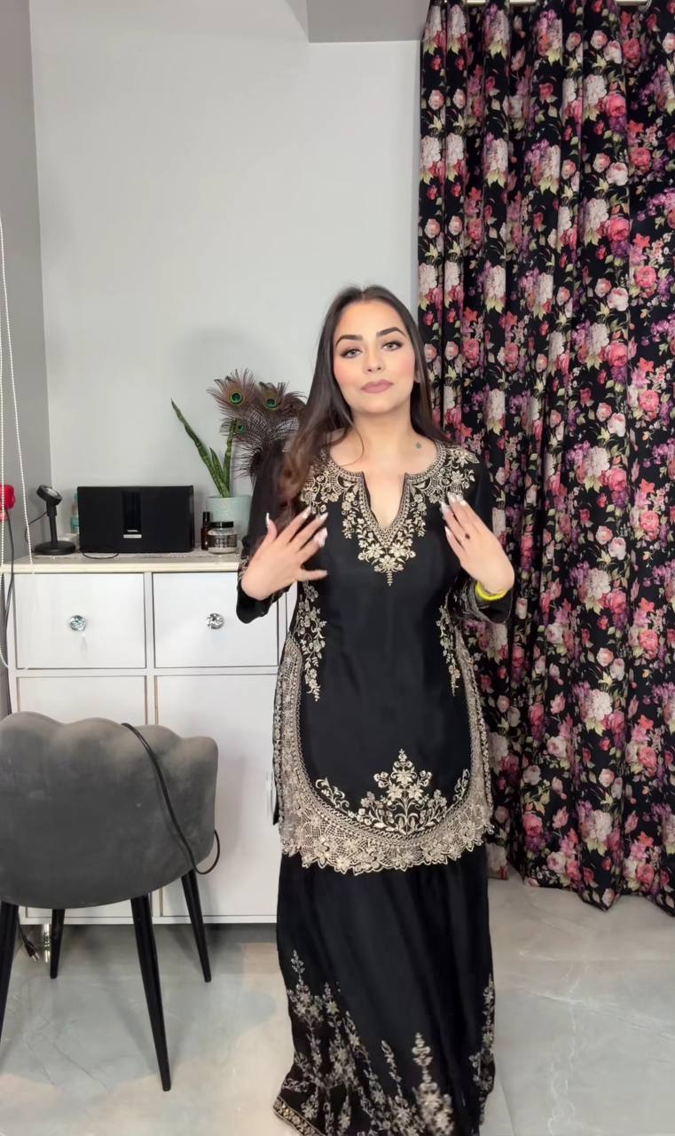 Gorgeous Women's Black Sharara Suit: High-End Festive Outfit