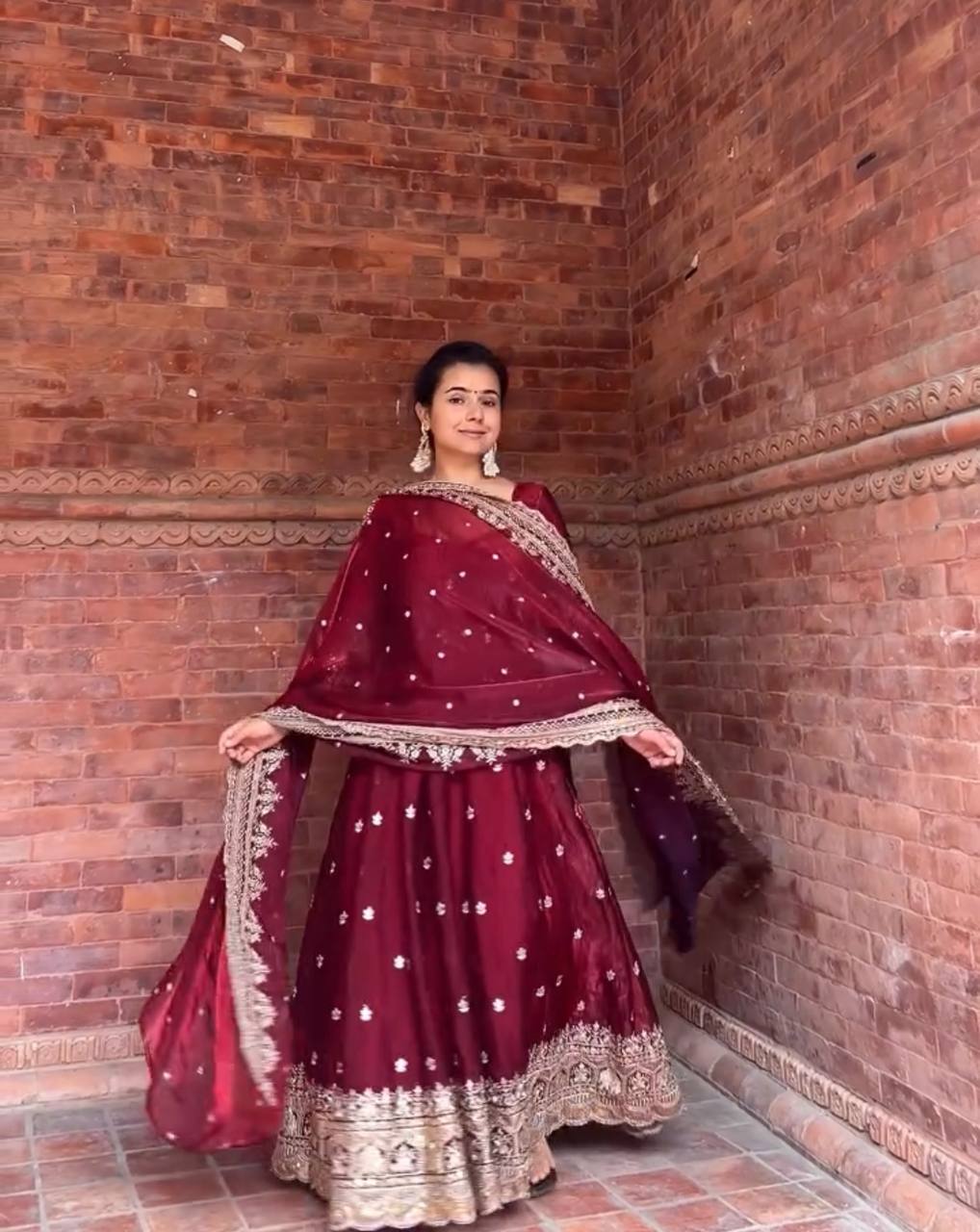Maroon Bridal Anarkali Gown with Heavy Golden Embroidery  Wedding & Festive Ethnic Wear for Women