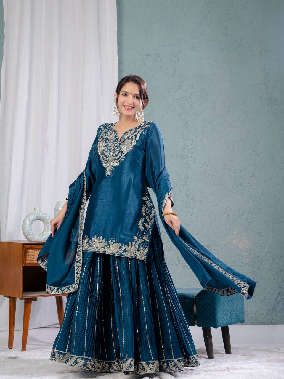 #ChinnonFabric
#CordingEmbroidery
#HandEmbroidered
#HeavyWorkSharara
#ZariEmbroidery