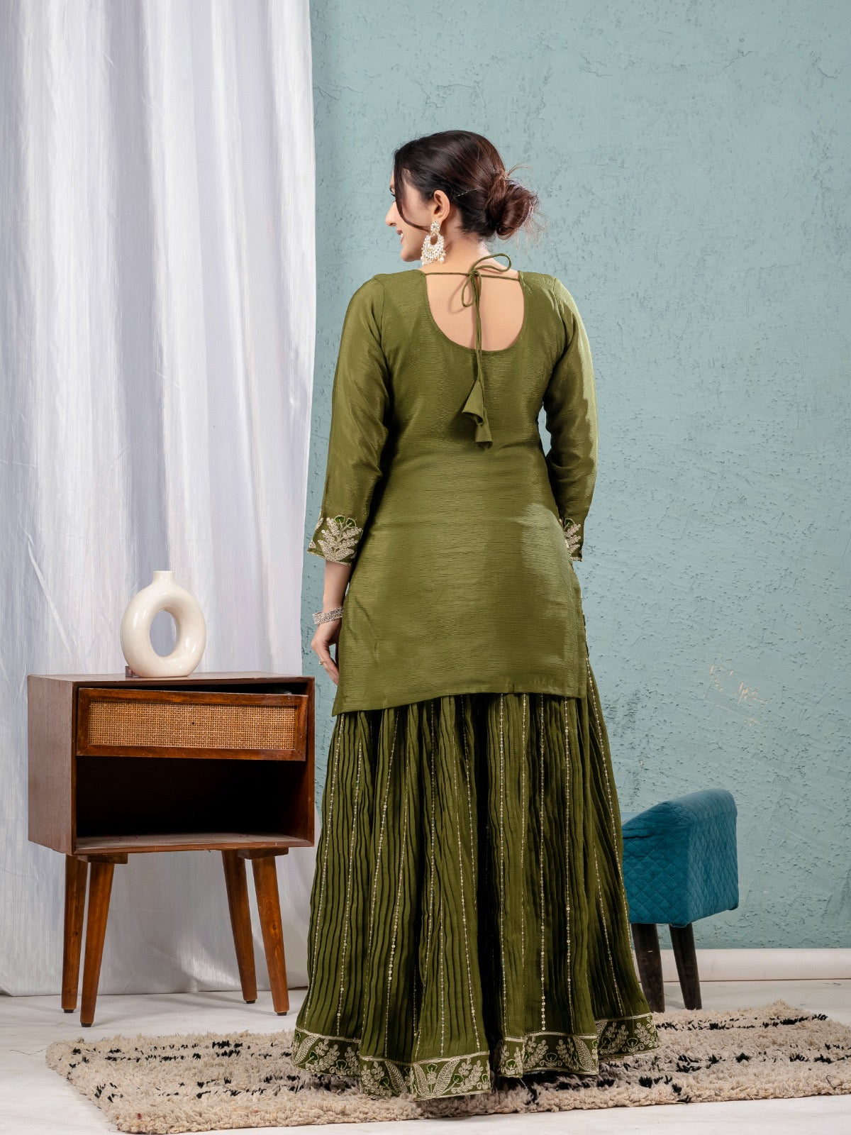 Gorgeous Mehendi Sharara Outfit With Matching Dupatta And Elaborate  Embroidery