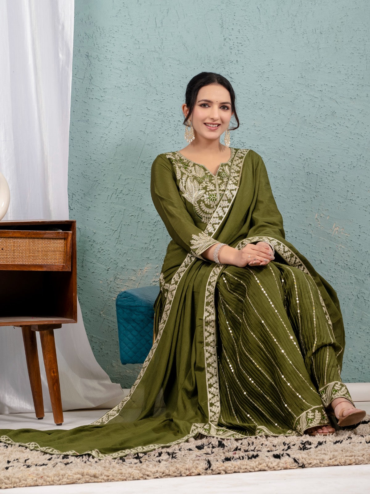 Gorgeous Mehendi Sharara Outfit With Matching Dupatta And Elaborate  Embroidery