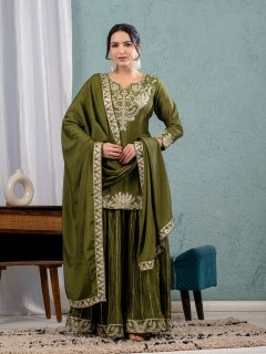 Gorgeous Mehendi Sharara Outfit With Matching Dupatta And Elaborate  Embroidery