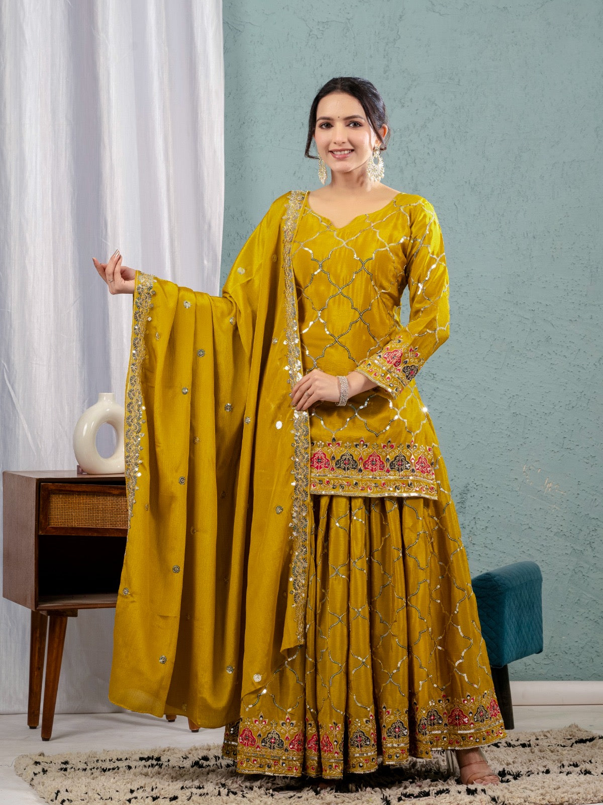 Wear our glowing yellow sharara outfit and shine brighter than the sun.