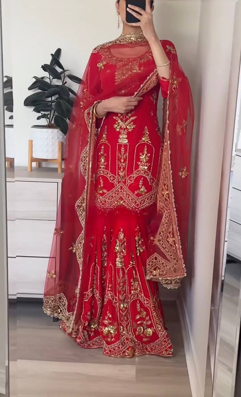 #BoldInRed #SexyEthnicWear #GlamSharara #FestiveGlam