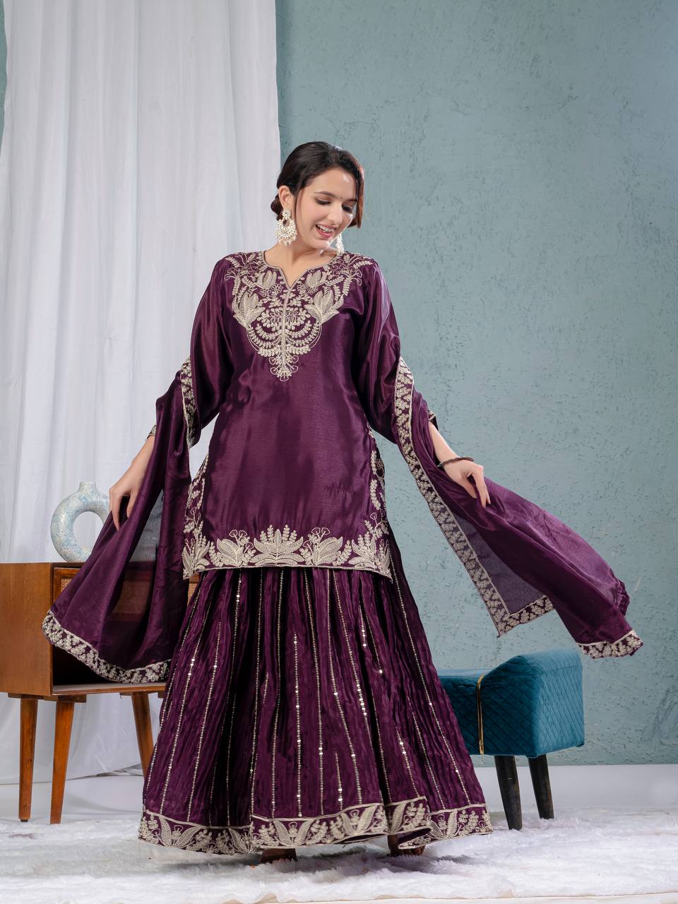 Wine color Sharara suit
Chikankari Sharara suit
Pakistani Sharara suit
Indian Sharara suit