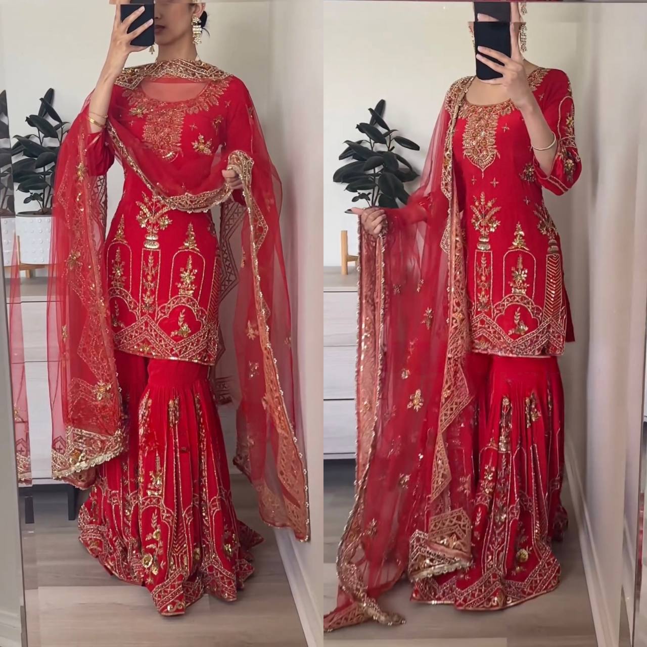 #RedHotLook #ElegantSharara #WeddingGuestLook #TrendyEthnic #RedVibes #FashionistaStyle #TraditionalGlam