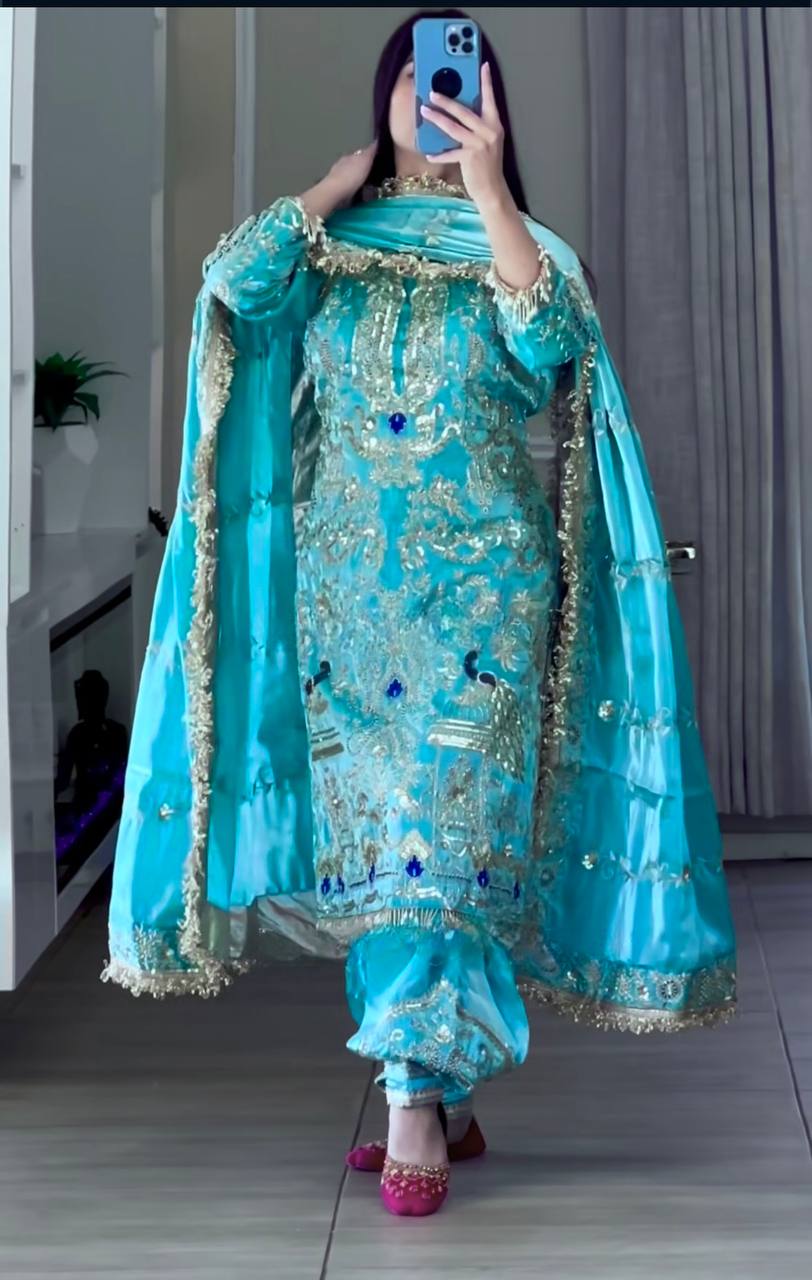 Designer Dhoti Style Suit
Natural Crepe Salwar Suit
5mm Sequence Embroidery Suit