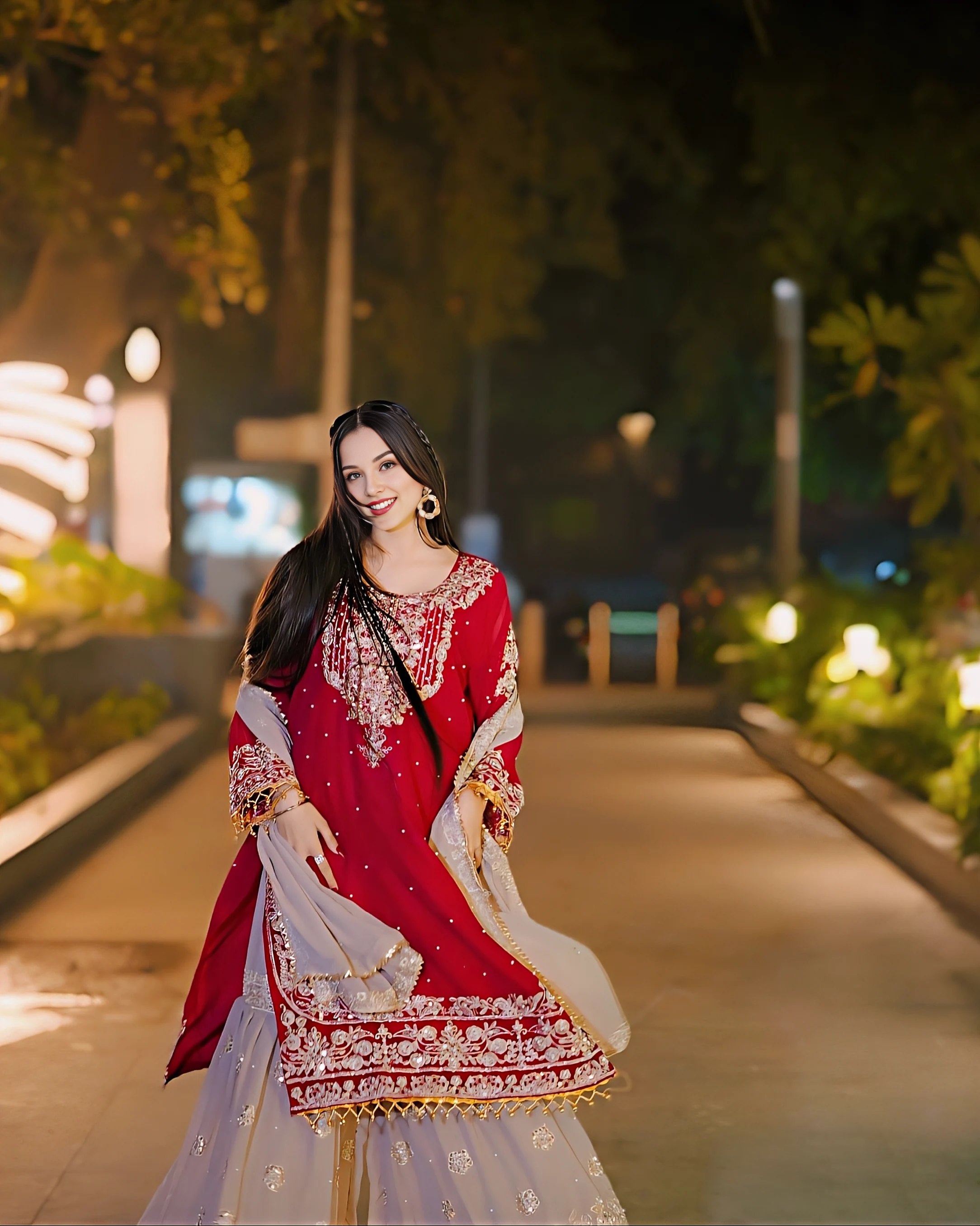 Women's Perfect Maroon Sharara Suit for Festive and Party Wear