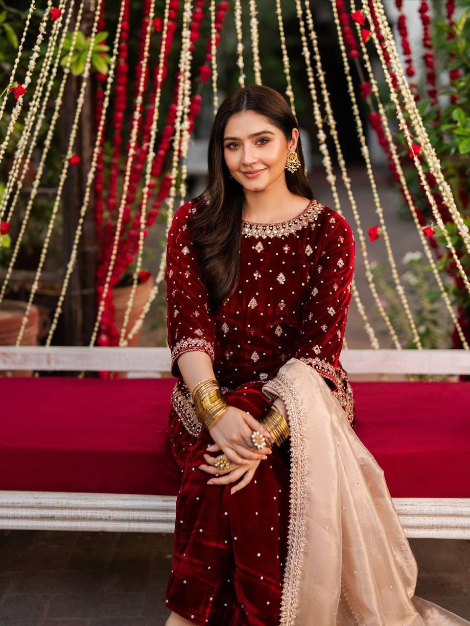 Premium Viscose Velvet Embroidered Sharara Set