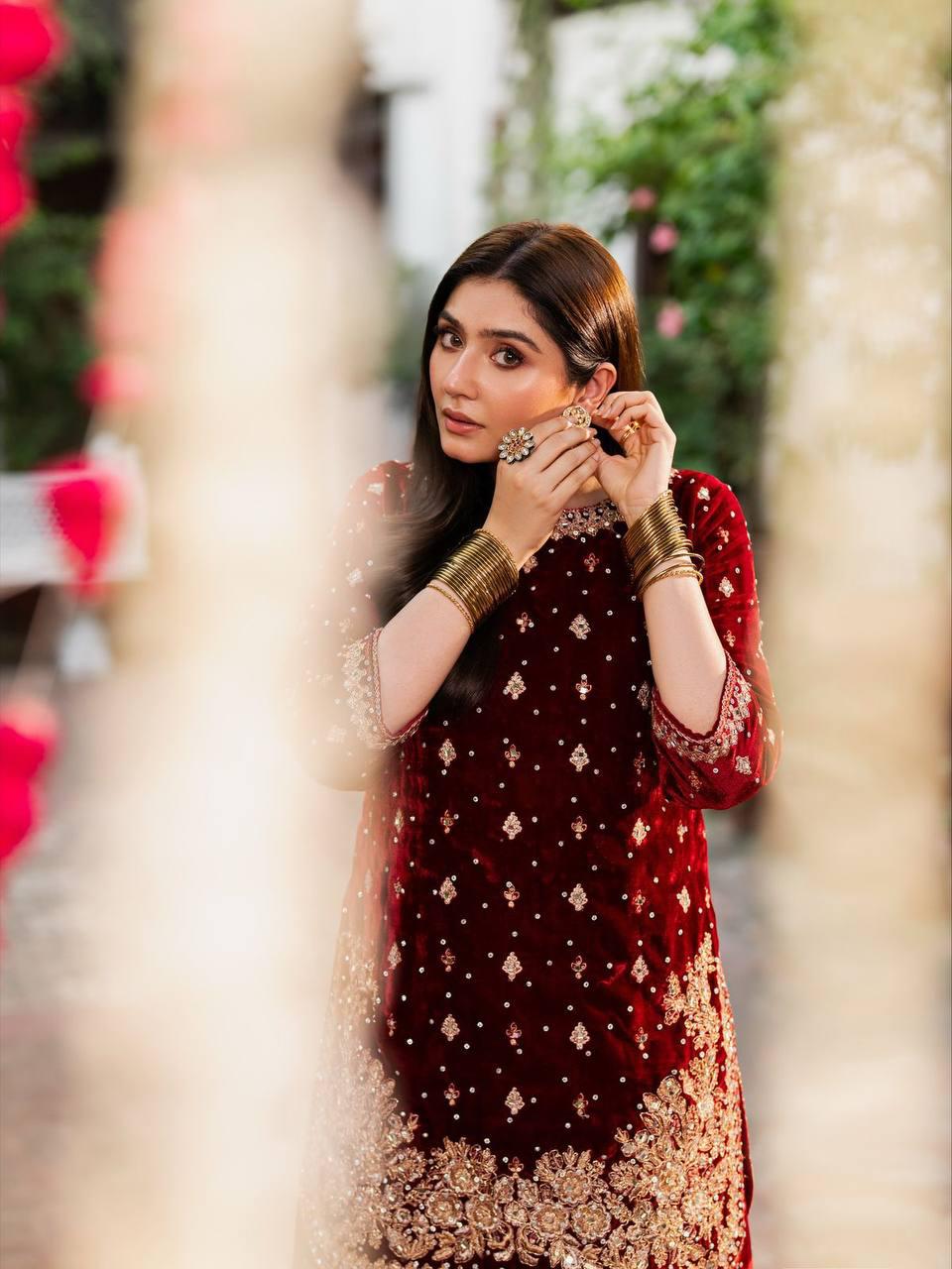 Premium Viscose Velvet Embroidered Sharara Set