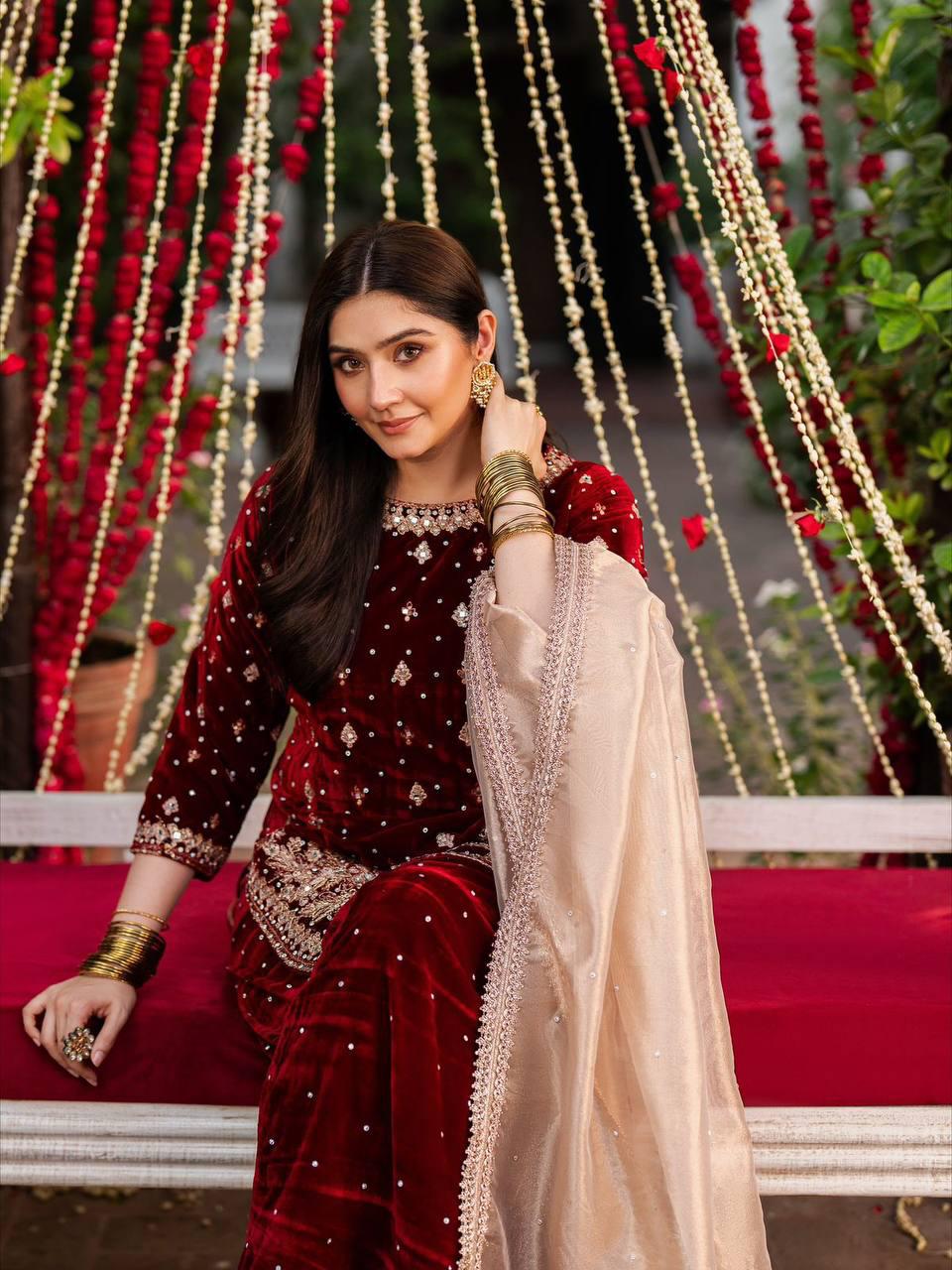 Premium Viscose Velvet Embroidered Sharara Set