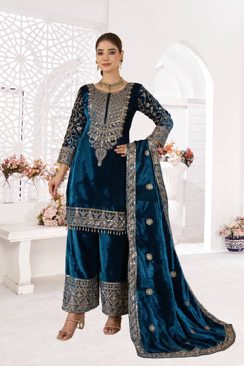 Royal Velvet Embroidered Suit Set