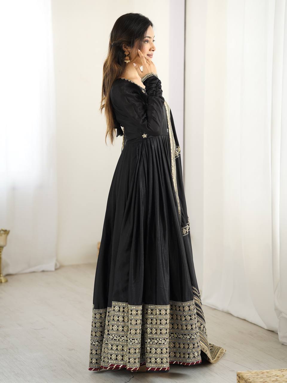 Royal White Floor-Length Anarkali Dress for Festive & Wedding Wear