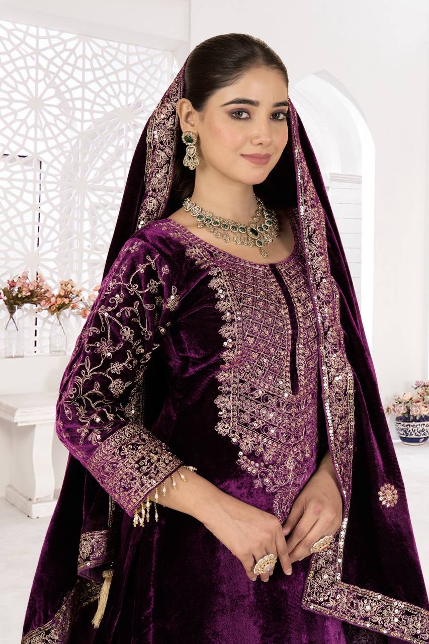 Royal Velvet Embroidered Suit Set