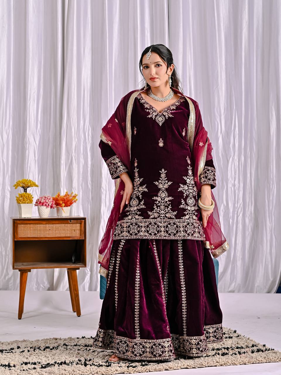 Premium Designer Velvet Sharara Palazzo Set
