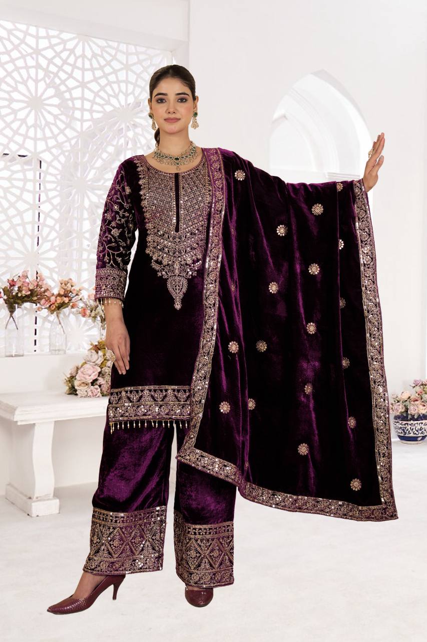 Royal Velvet Embroidered Suit Set