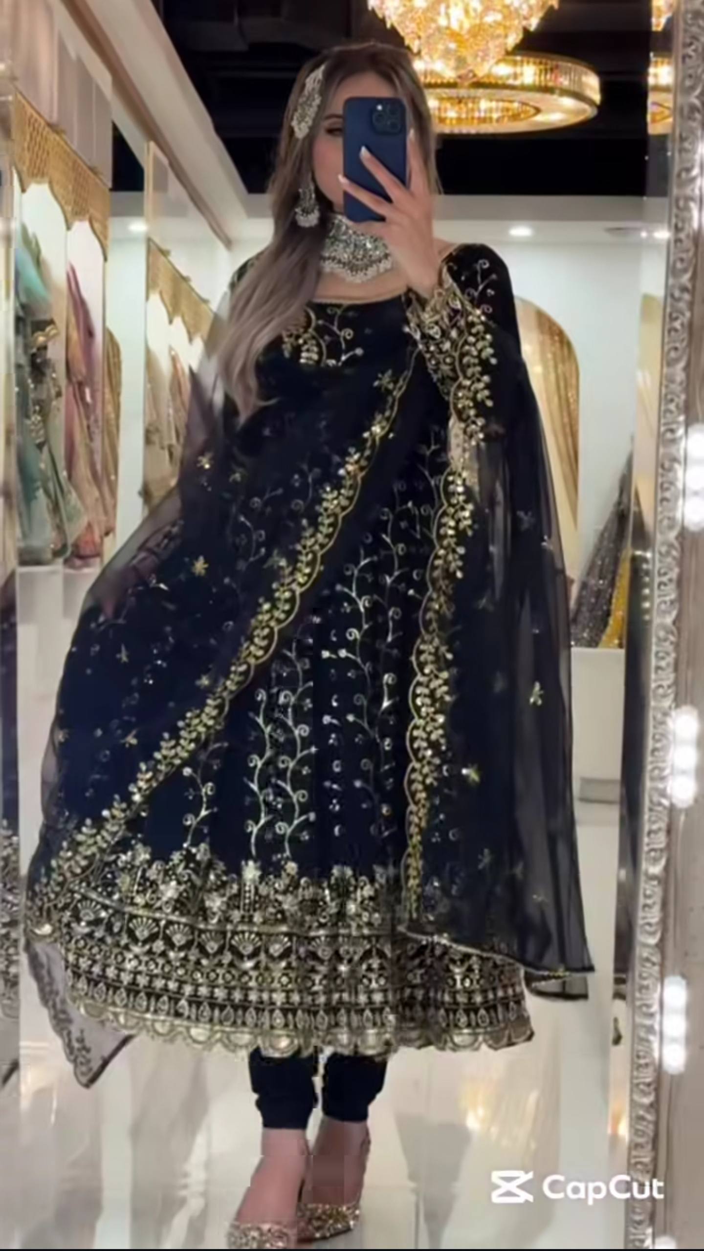 Black and gold premium velvet anarkali suit for women