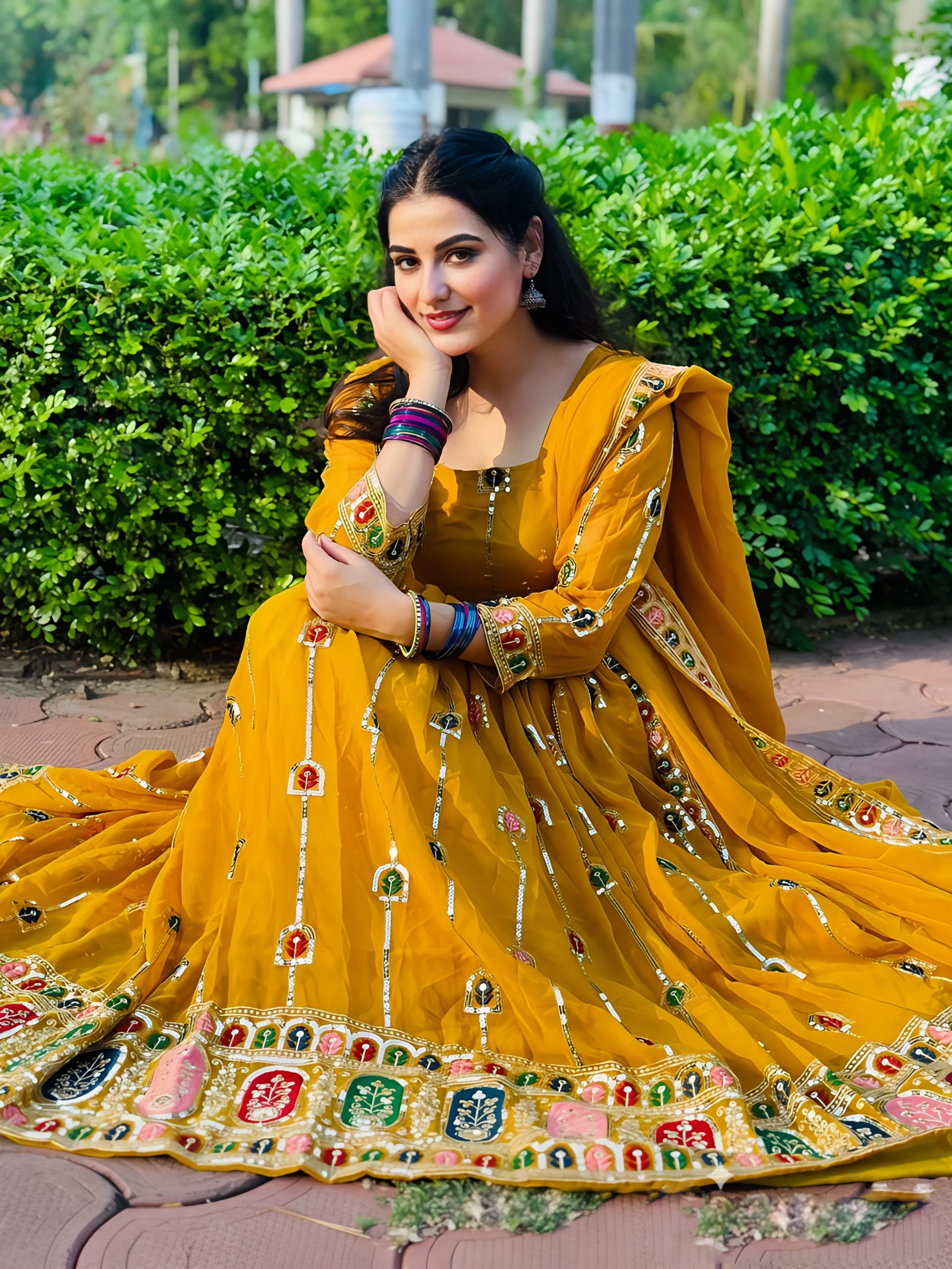 Shine bright with our vivid yellow Anarkali gown, which is the ideal fusion of classic style, sophistication, and contemporary function charm.