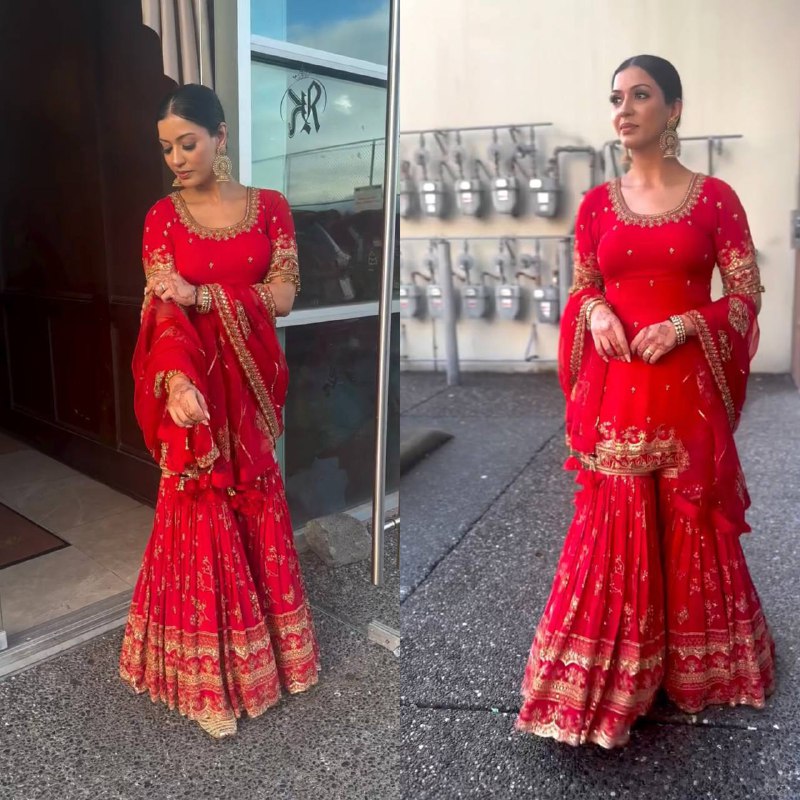 Ladies' Elegant Pink Embroidered Sharara Gown: Stylish, Elegant, and Ideal for Weddings, Festive Events, and Special Occasions