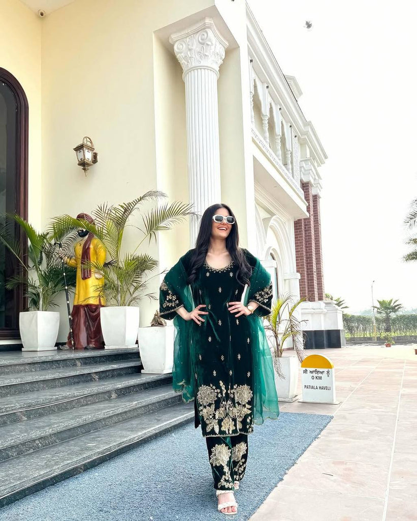 women’s velvet festive suit with dupatta