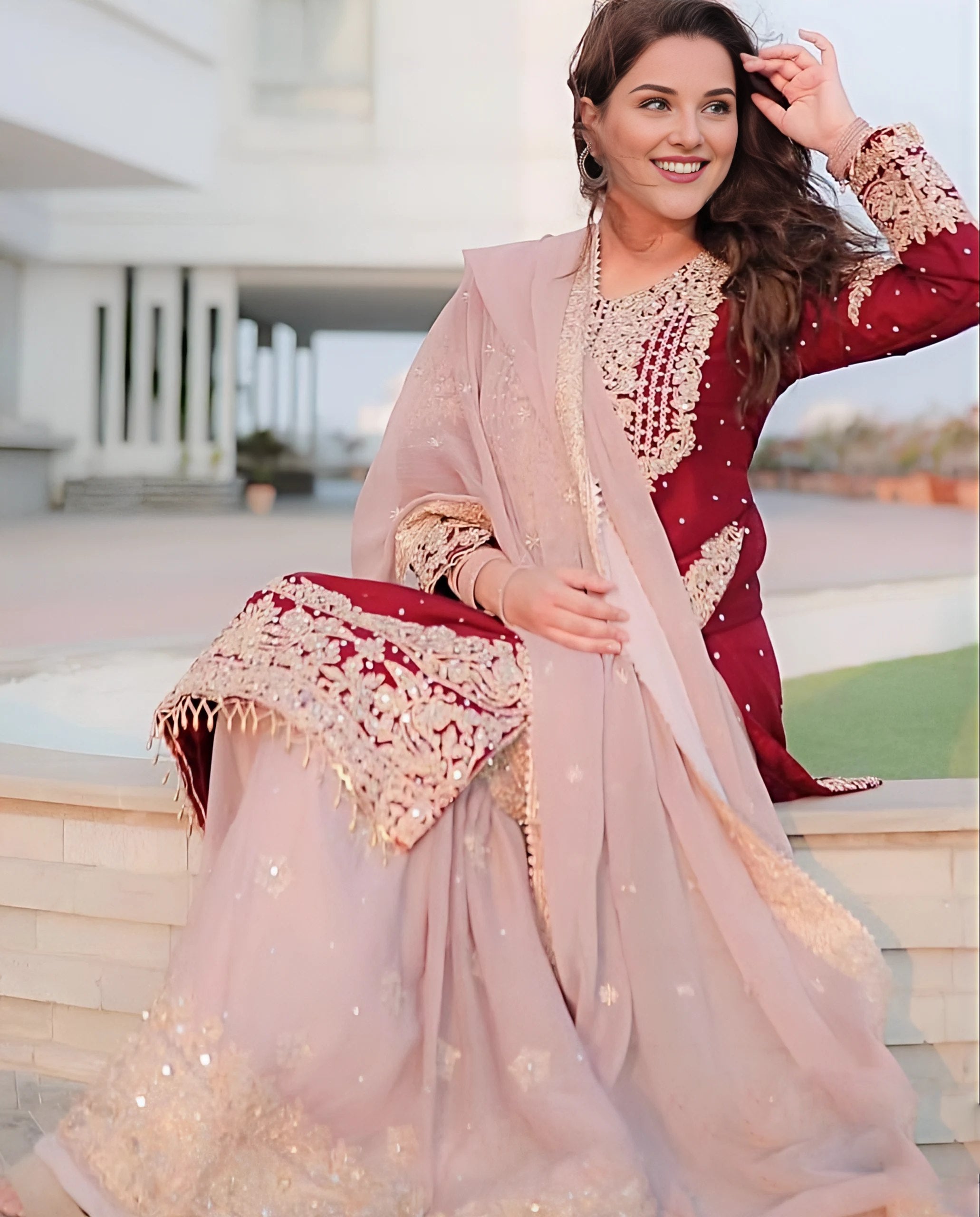 Women's Perfect Maroon Sharara Suit for Festive and Party Wear