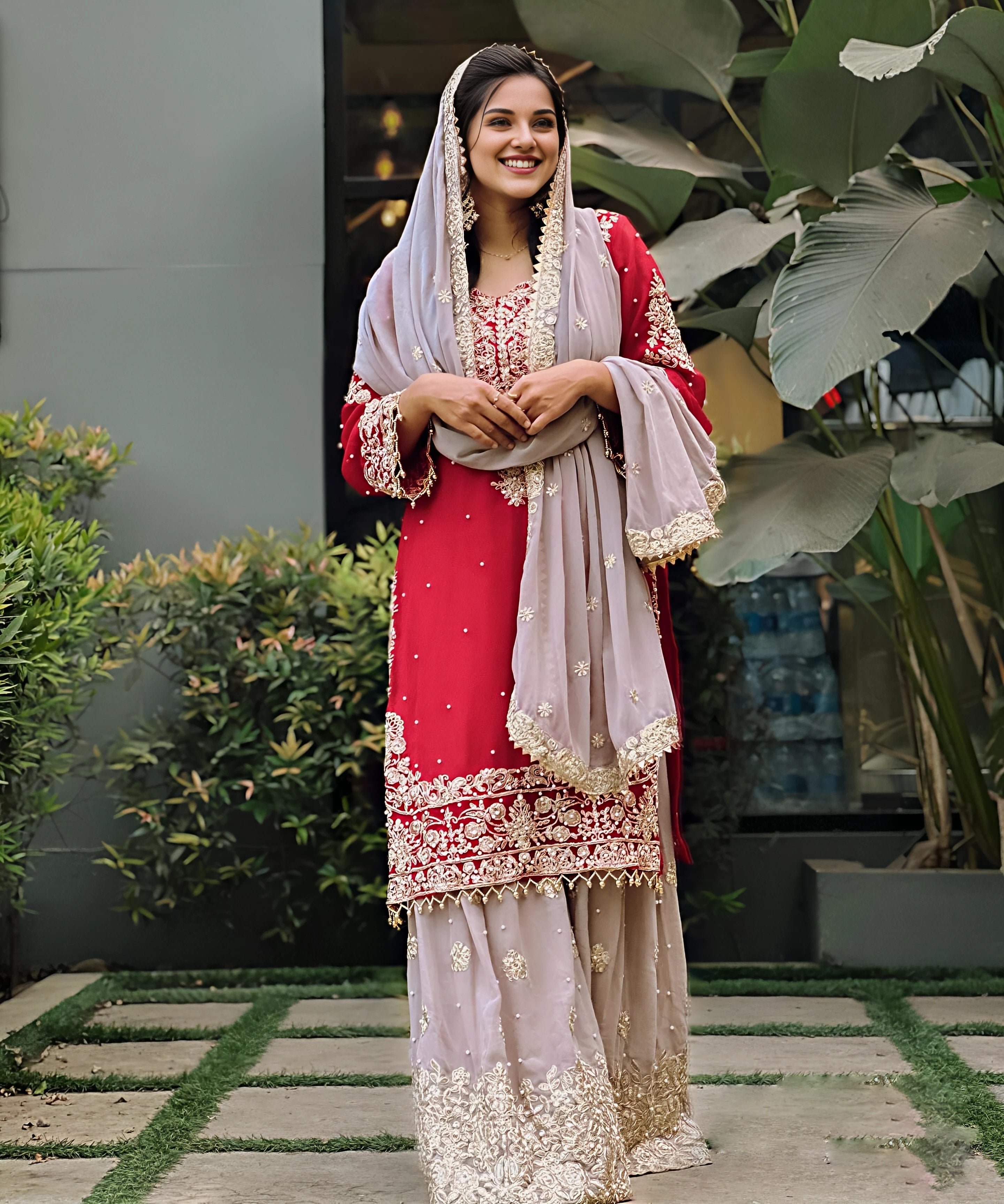 Women's Perfect Maroon Sharara Suit for Festive and Party Wear